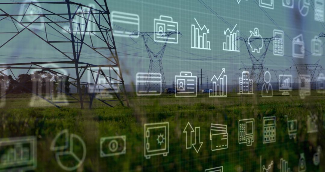 Power Grid and Data Icons Symbolizing Modern Infrastructure