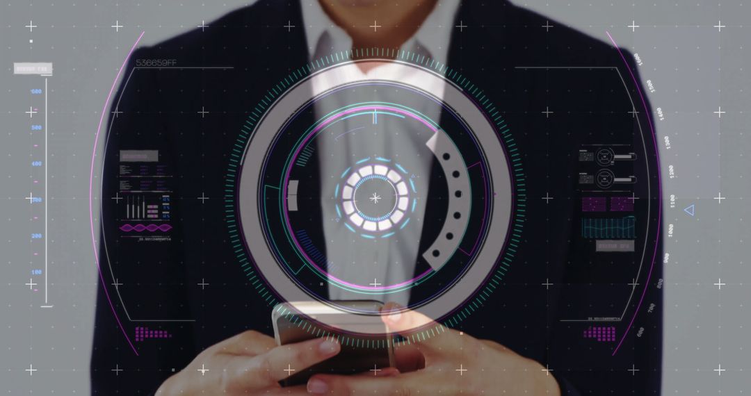 Digital Interface Displaying Data with Woman Using Smartphone