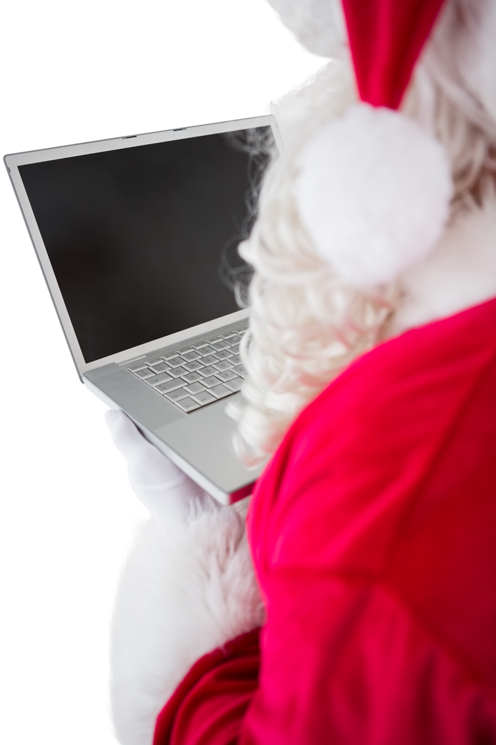 Transparent Santa Claus Using Laptop for Holiday Communication and Planning - Download Free Stock Images Pikwizard.com