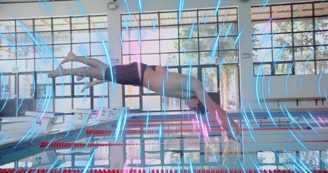 Swimmer Performing Dynamic Dive with Futuristic Motion Effects