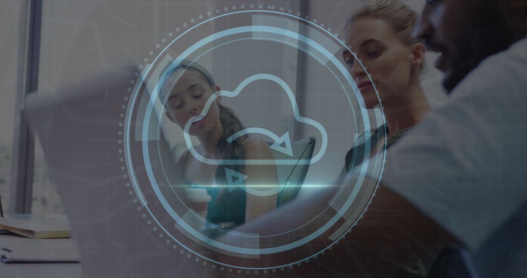 Team Collaboration with Cloud Technology Icon Overlay