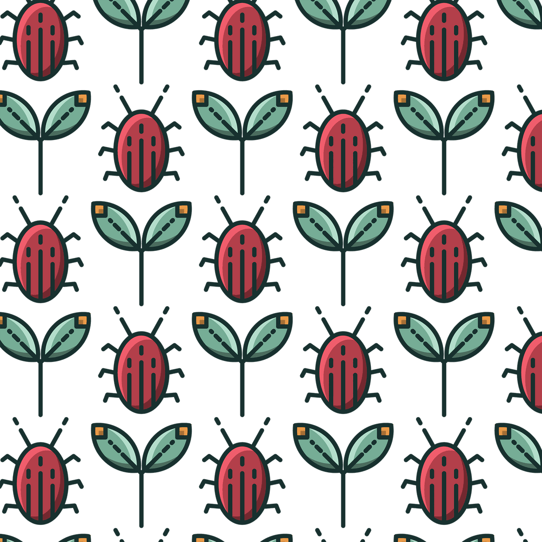 Colorful Bugs and Leaves Pattern on Transparent Background
