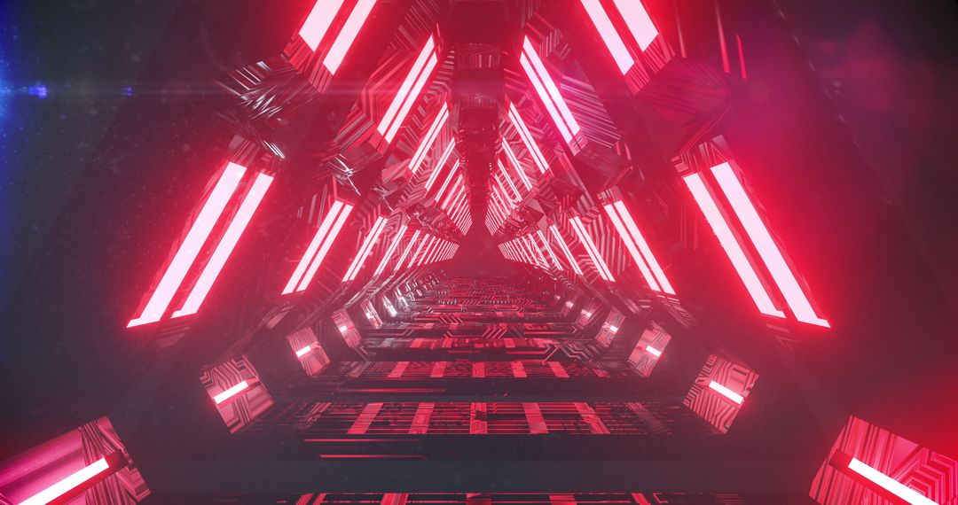 Futuristic Glowing Red Triangle Tunnel with Light Trails