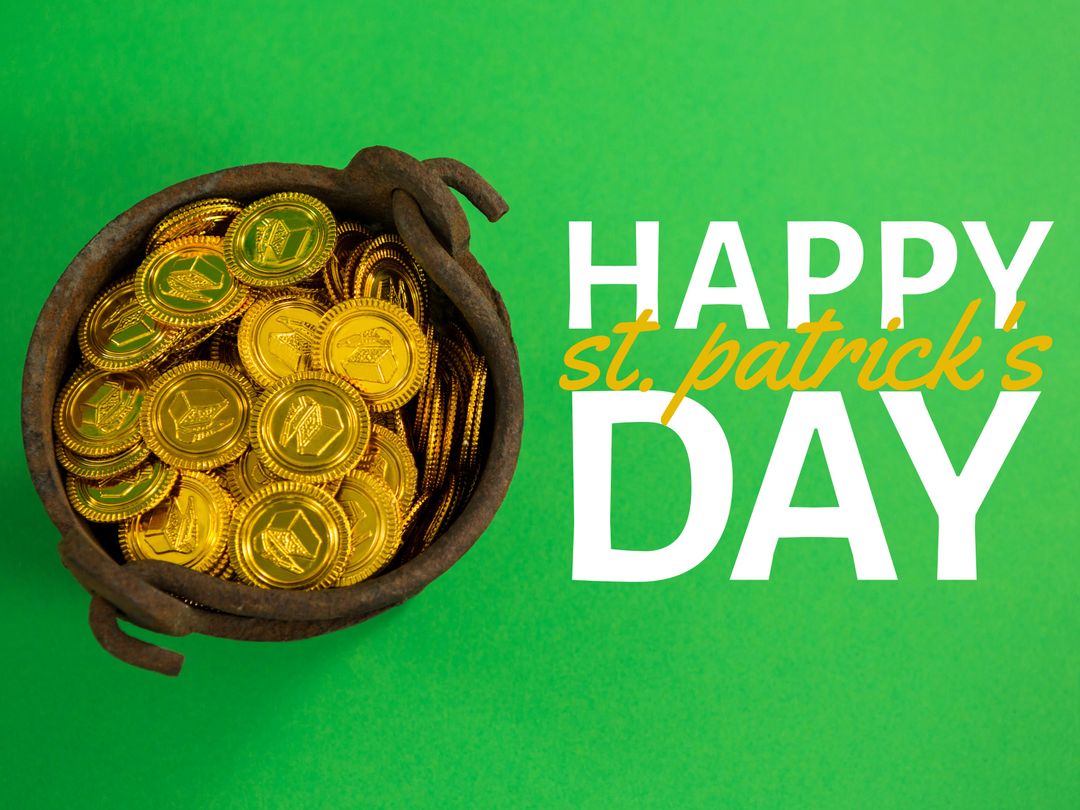 Pot of Gold with St. Patrick's Day Text Celebration