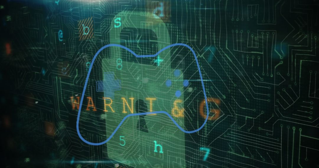 Cybersecurity Concept with Game Controller and Digital Lock