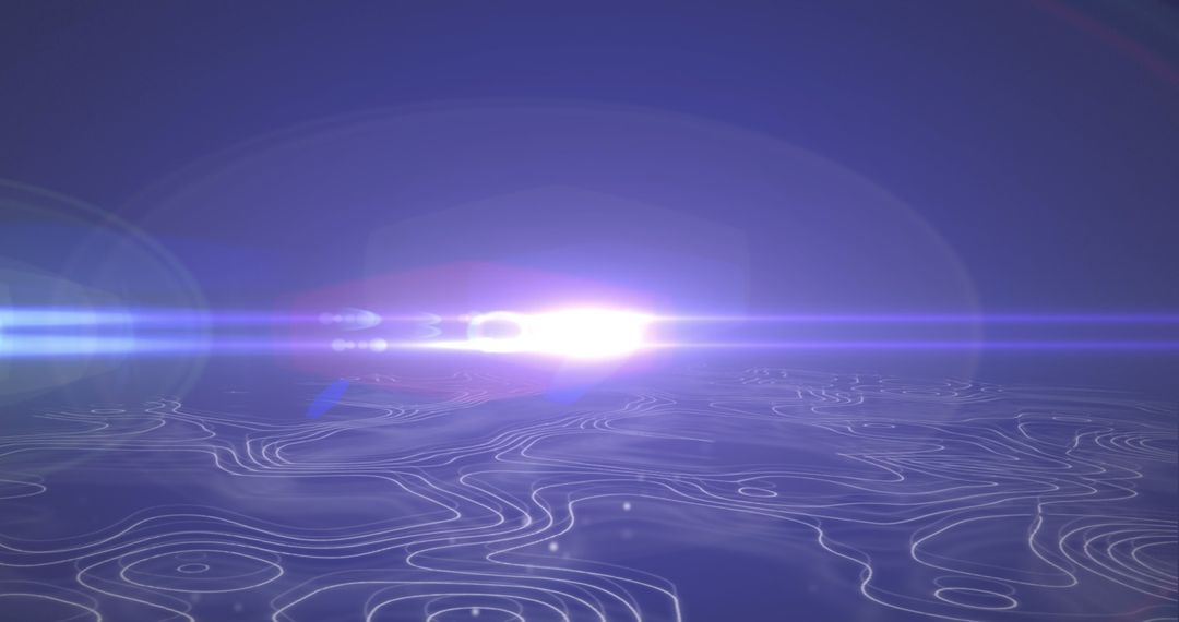 Bright Light Over Wavy Lines on Dark Blue Background