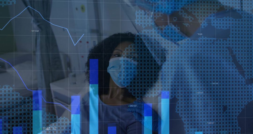Doctor Evaluating Patient with Digital Data Overlay in Hospital Ward