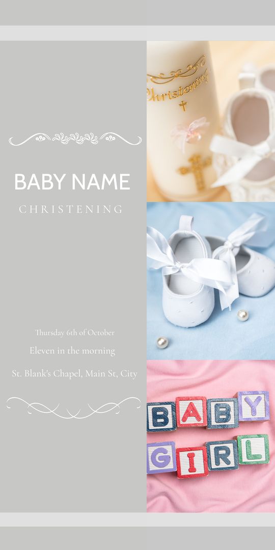 Elegant Christening Invitation Template with Pastel Baby Motifs - Download Free Stock Templates Pikwizard.com