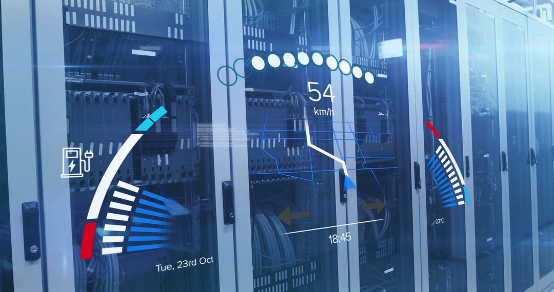 Futuristic Car Dashboard Interface in Server Room Environment