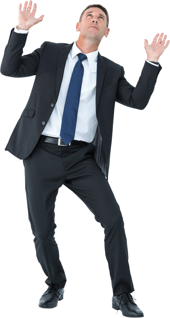 Focused Businessman in Suit While Intently Catching Object Transparent Cutout