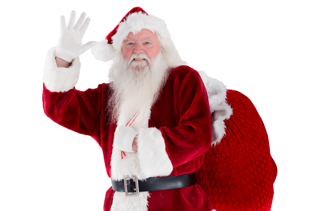 Santa Claus Waving on Transparent Background Holiday Concept