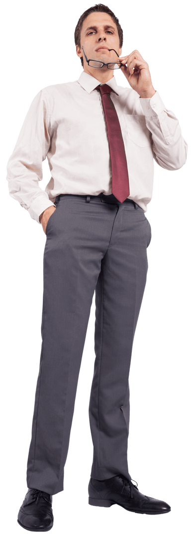 Contemplative Businessman Wearing Glasses on Transparent Background