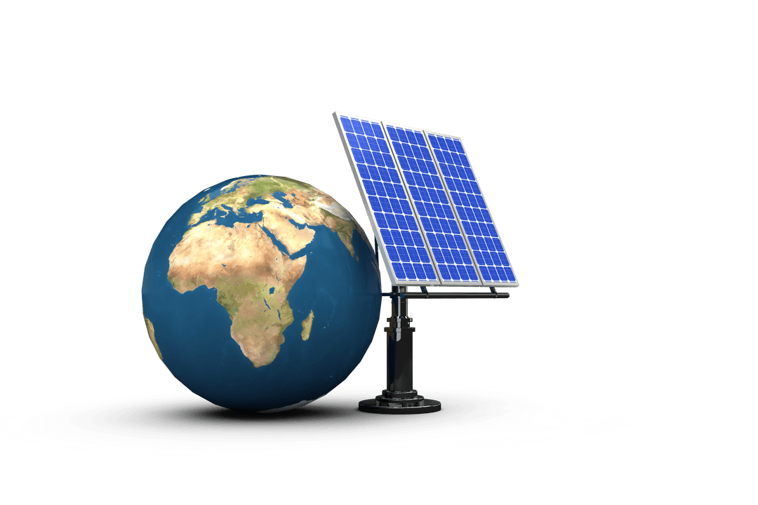 Transparent 3D Illustration of Solar Panel with Global Context