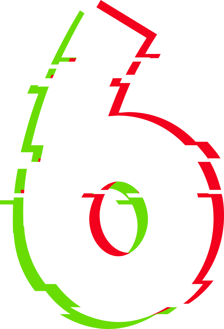 Stylized Transparent Number 6 with Red Green Glitch Effect