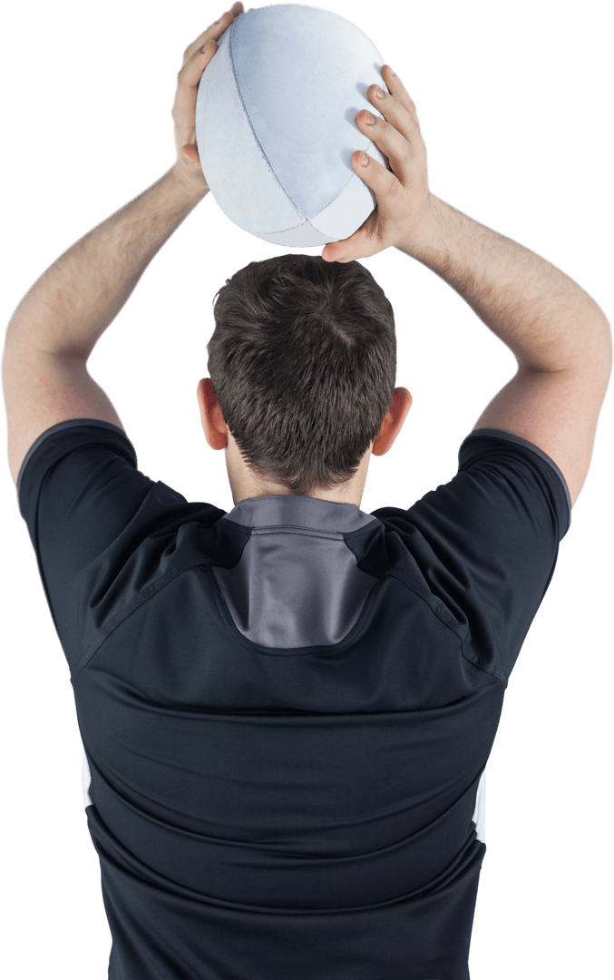 Rugby Player Throwing Pass, Back View, Transparent Overhead Motion