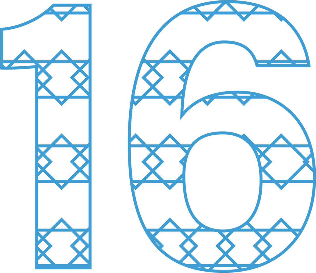 Blue Patterned Number 16 Illustration on Transparent Background