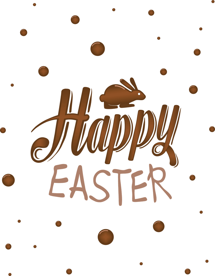 Happy Easter Text with Rabbit and Chocolates on Transparent Background