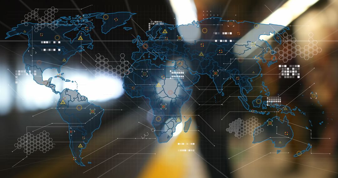Digital World Map Overlay Highlighting Global Connections
