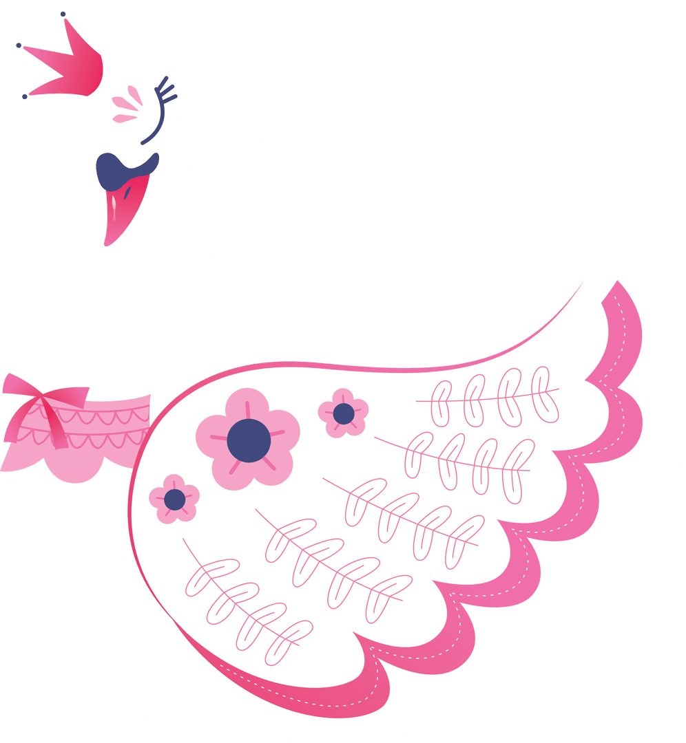 Elegant White and Pink Swan Illustration on Transparent Background