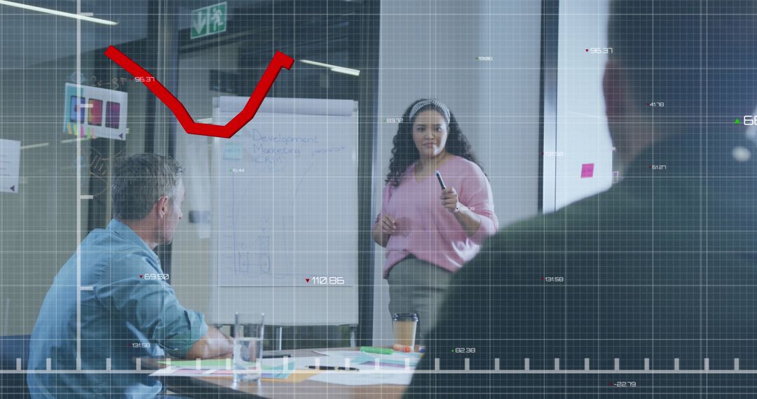 Businesswoman Presenting Data Analysis Technology Graphs Meeting