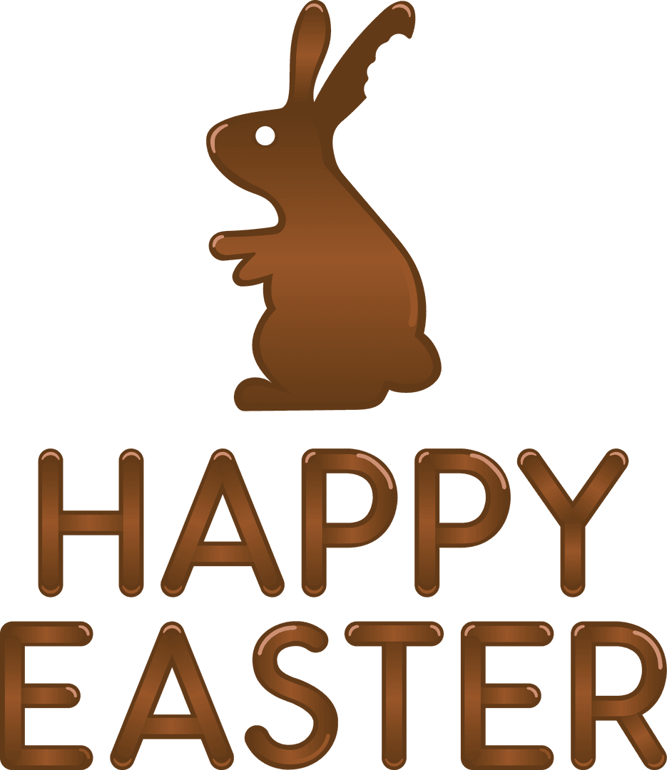 Happy Easter Chocolate Rabbit Illustration on Transparent Background