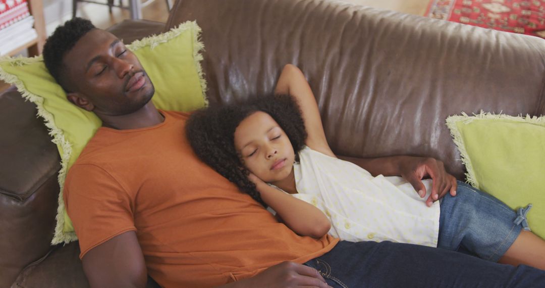 Father and Daughter Napping Peacefully on Couch - Free Images, Stock Photos and Pictures on Pikwizard.com