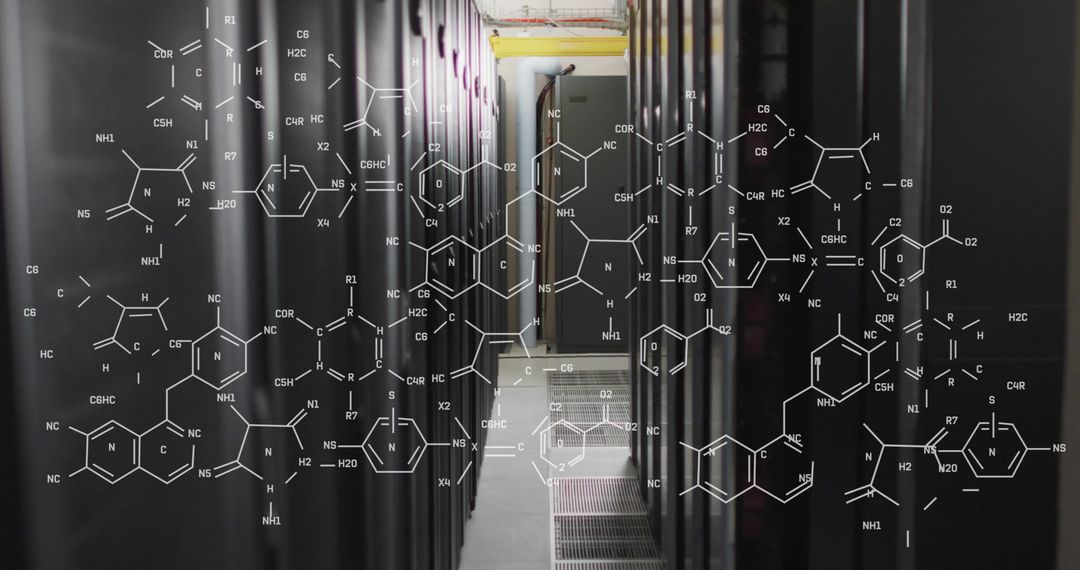 Computer Servers with Overlay of Scientific Formulas