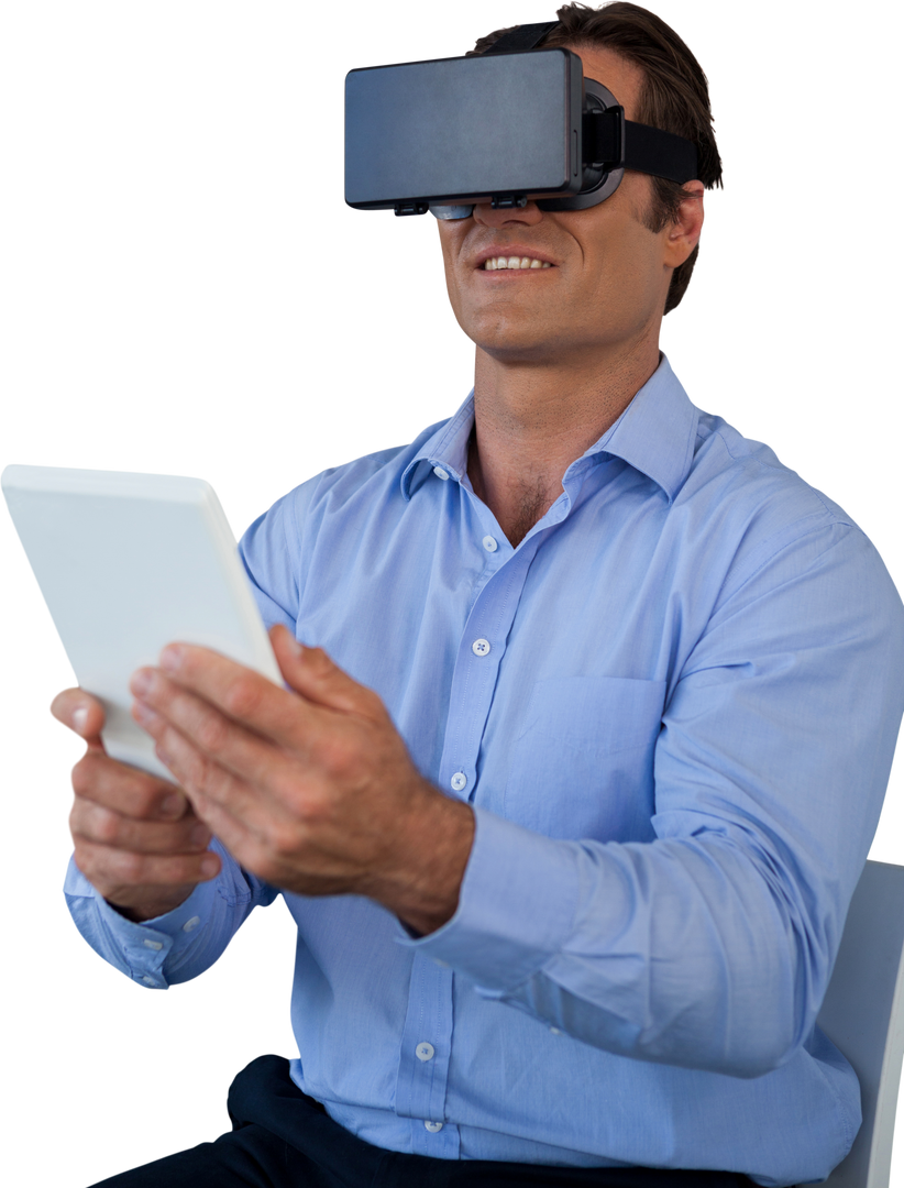 Businessman Using Transparent VR Glasses with Tablet - Download Free Stock Images Pikwizard.com