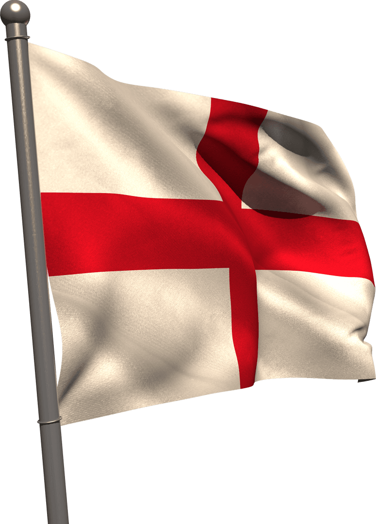 Transparent England Flag Waving on Metal Flagpole
