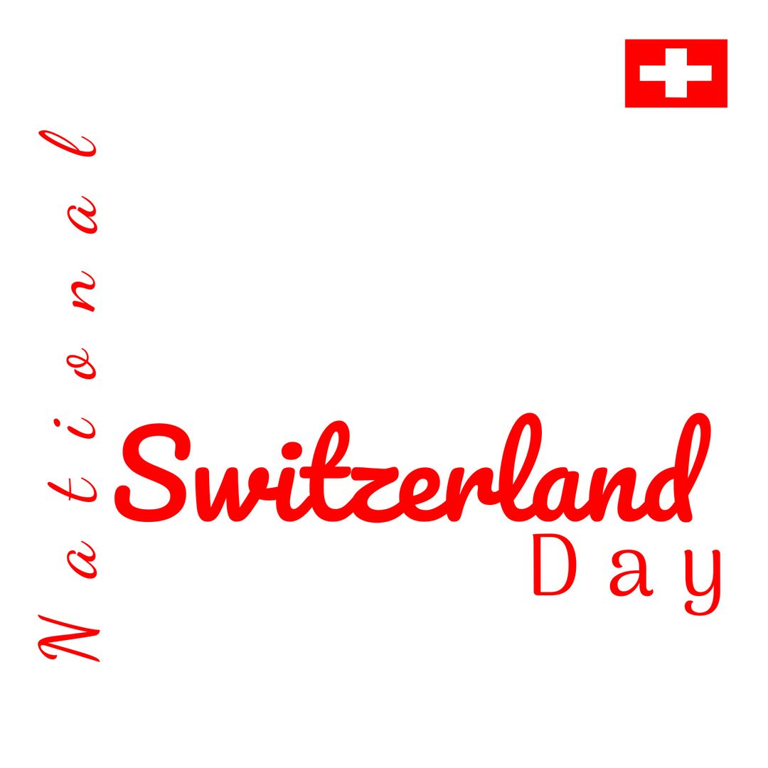 National Switzerland Day Text with Swiss Flag on White Background
