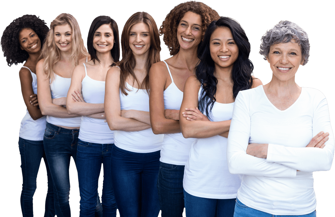 Transparent Smiling Multigenerational Women Posing Confidently