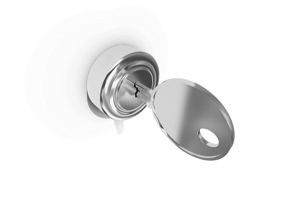 Transparent Metal Lock with Key on White Background
