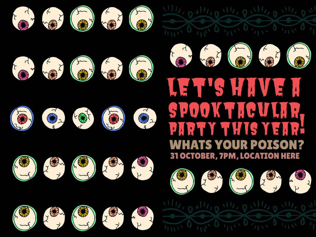 Spooky Halloween Party Invitation with Colorful Eyeballs