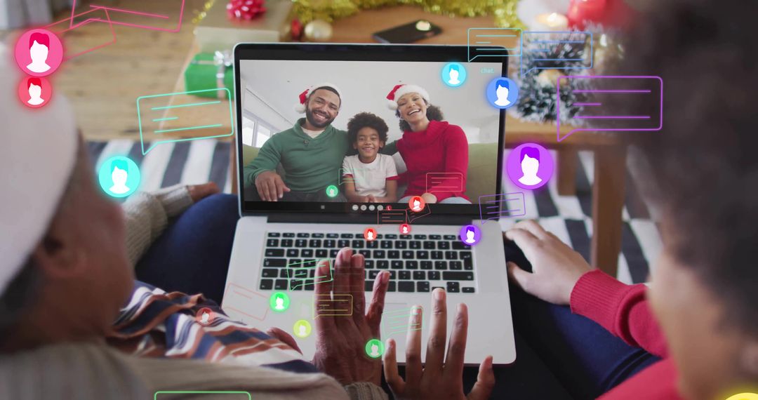 Family on Virtual Holiday Call with Festive Mood