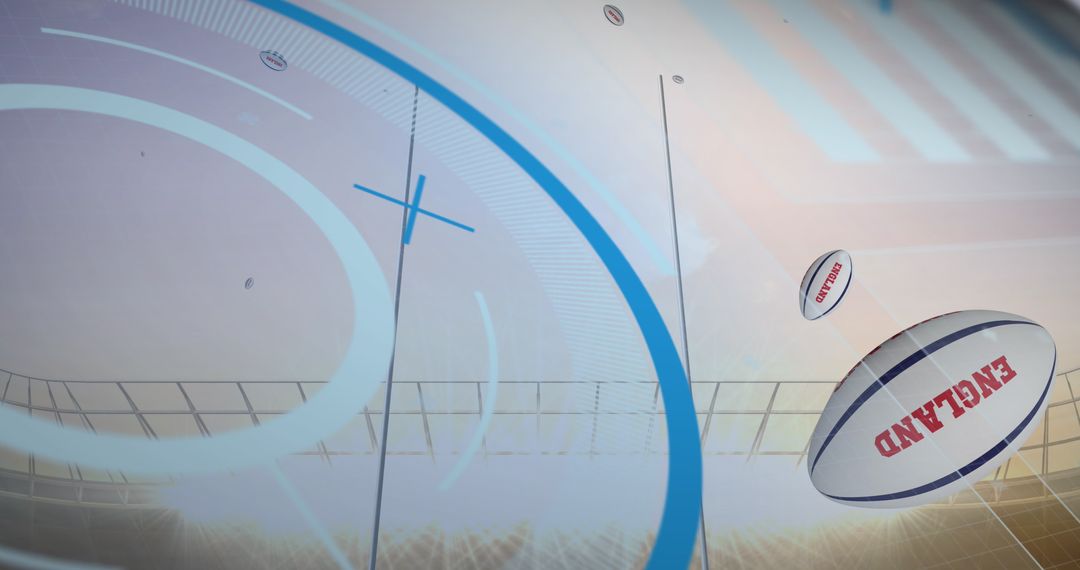 Rugby Balls with England Print Falling in Sports Stadium