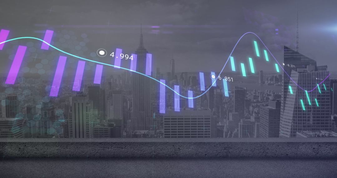 Financial Data Display Over Cityscape, Global Business Analytics