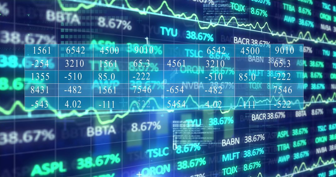 Blurred Financial Data Display Featuring Line Charts and Tickers