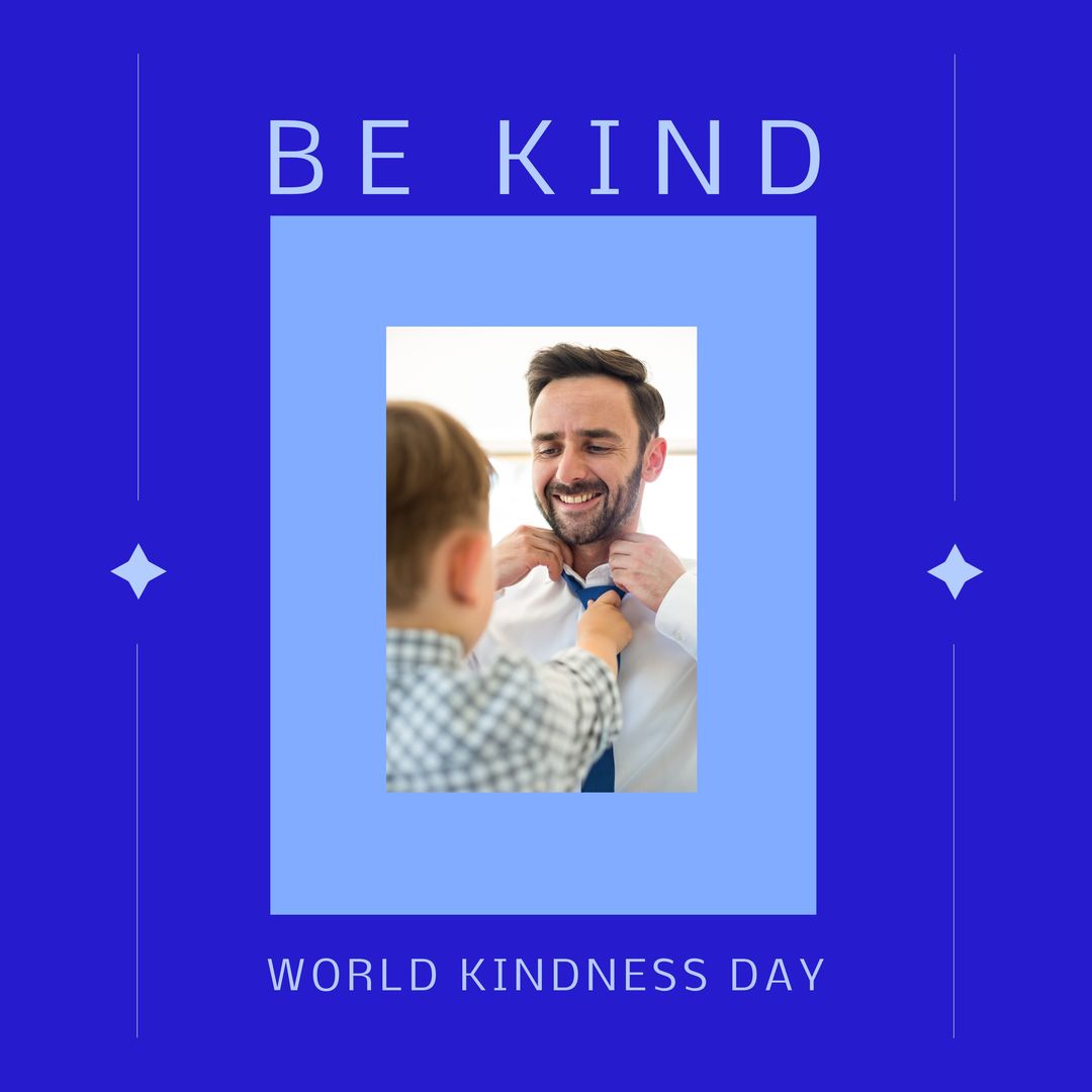 Composition of world kindness day text over smiling caucasian father with son - Download Free Stock Templates Pikwizard.com