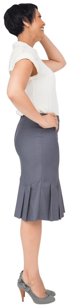 Happy Businesswoman Laughing in Profile on Transparent Background