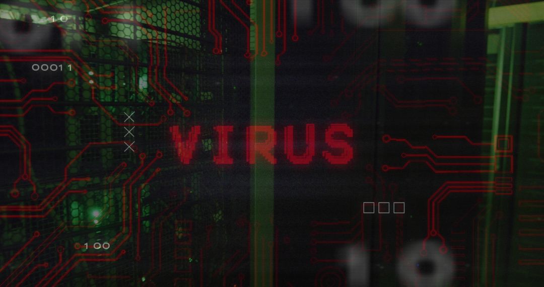 Cybersecurity Threat Concept with Virus Warning in Data Center