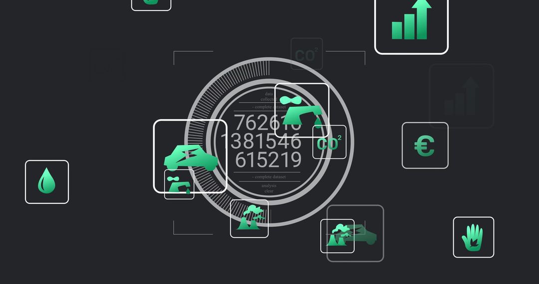 Futuristic Digital Dashboard with Data Visualization and Analytics Icons