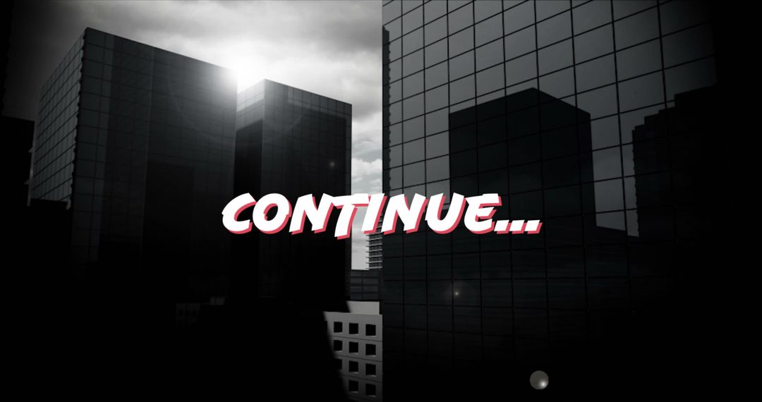 Dramatic Cityscape with Continue Message Illustration