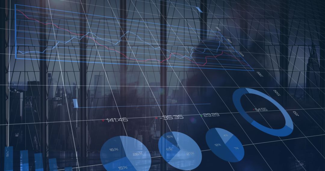 Financial Data Overlay with Business People in Motion