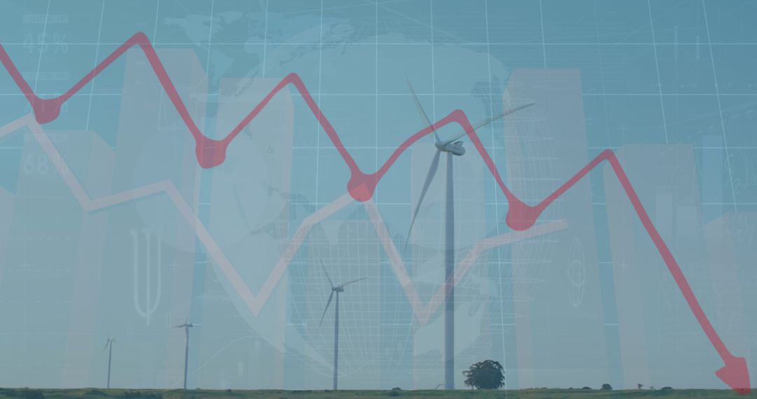 Declining Business Graph with Wind Turbines in Background