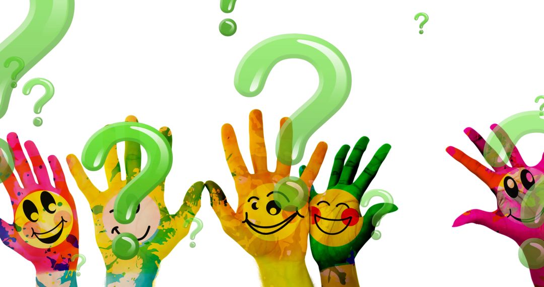 Colorful Painted Hands With Smileys and Question Marks