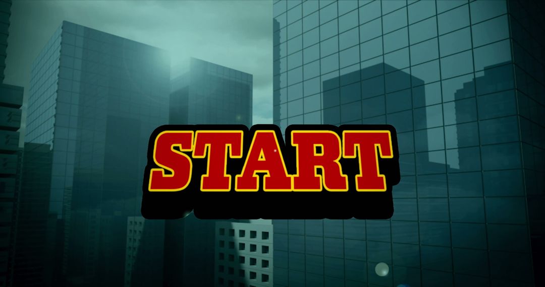 Start Text Overlay on Urban Cityscape Background