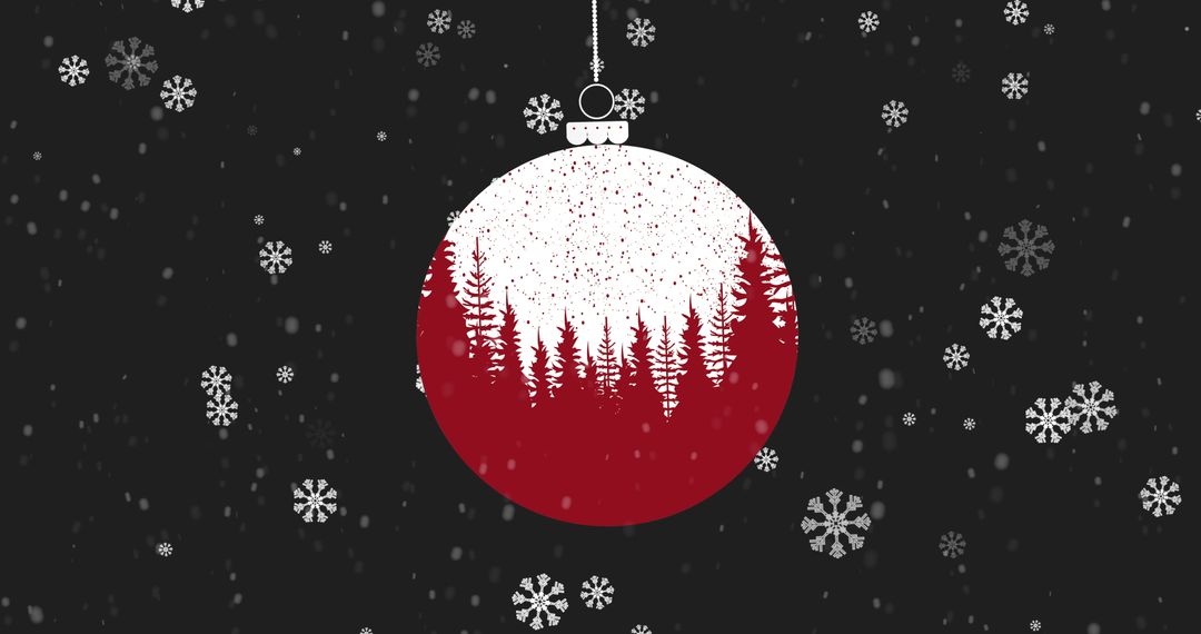 Festive Red Bauble with Snowflakes and Evergreen Pattern