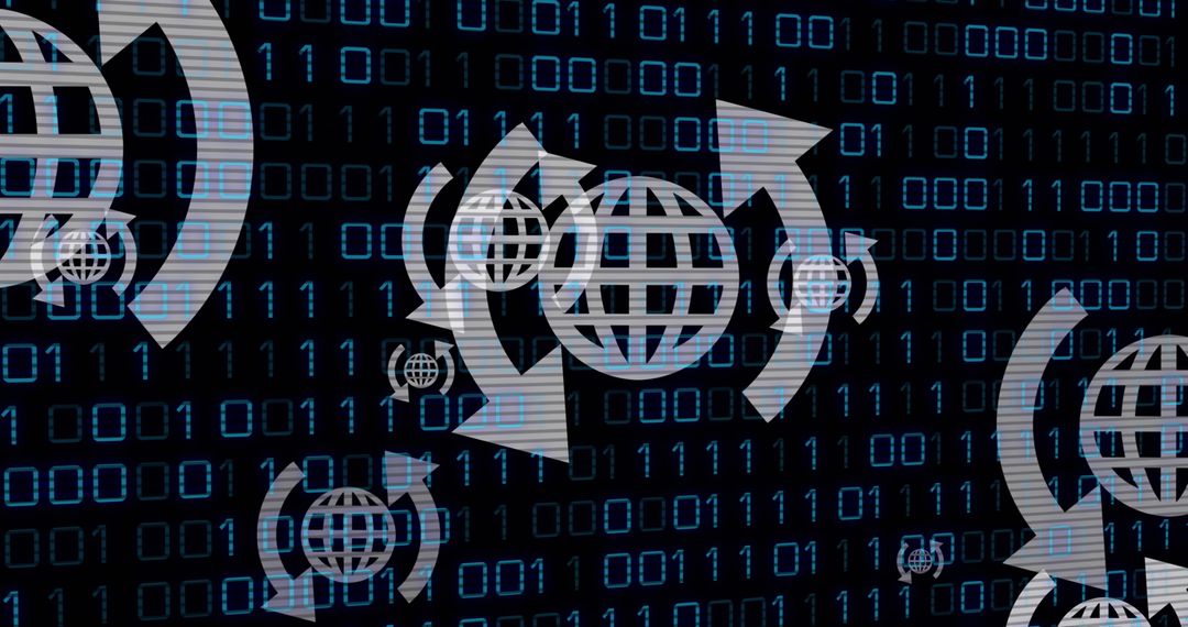 Digitally Illustrated Globes with Arrows and Binary Code