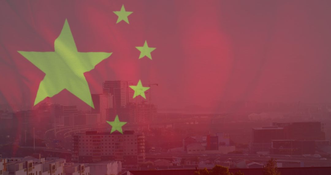 Chinese Flag Blending with Urban Cityscape