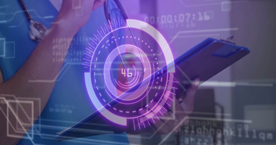 Healthcare Professional Analyzing Digital Data with Futuristic Interface